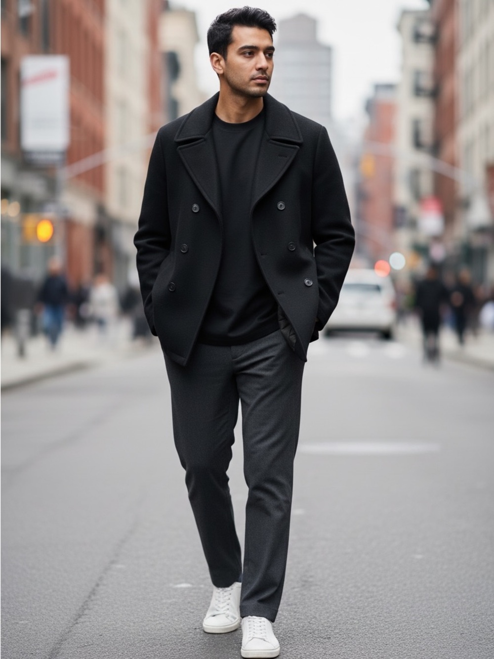 Lauren Ralph Lauren Black Double-Breasted Wool Peacoat - Picture 1 of 8